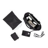 Dagne Dover Wade diaper tote bag in black Onyx with multiple compartments and sturdy handles for organized baby essentials.