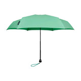 Open turquoise Davek Mini umbrella showing compact design and sturdy frame, perfect for easy carrying and rain protection.