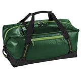 Eagle Creek Migrate 60L duffel bag with durable fabric, zipper compartments, and carrying handles on a white background.