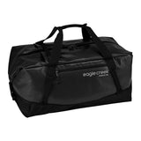 Eagle Creek Migrate Duffel 90L in black, showing its large main compartment, sturdy handles, and durable fabric for travel use.