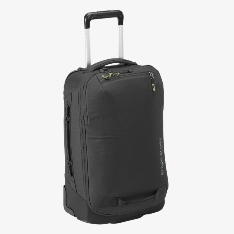 Eagle Creek Expanse 2-Wheel 21.25-inch black carry-on luggage with expandable design and handle, ready for international travel.