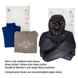 Eagle Creek Compression Sac Set M/L for packing organization, shown in black with multiple compartments, designed for travel storage.