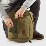 Fjallraven Haulpack No. 1 backpack with adjustable straps and multiple compartments, shown in detail.