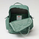 Fjallraven Kanken Outlong backpack with durable fabric and adjustable straps, featuring classic design and logo patch on front.