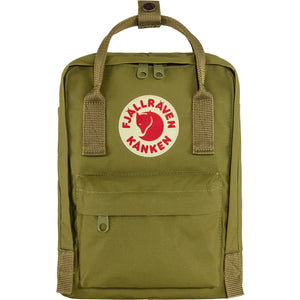 Fjallraven Kanken Mini backpack in vibrant color, showing its compact design with top handle and adjustable shoulder straps.