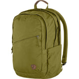 Fjallraven Raven 28 backpack in dark blue with multiple compartments and adjustable straps, designed for outdoor and daily use.