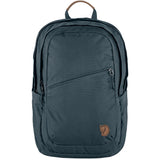 Fjallraven Raven 28 backpack in black with multiple compartments and adjustable straps, designed for outdoor and everyday use.