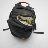Fjallraven Raven 20 backpack in black with adjustable straps and multiple compartments, designed for outdoor and everyday use.