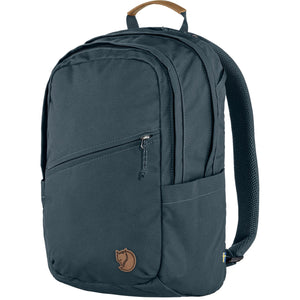 Fjallraven Raven 20 backpack in dark color, showing front view with adjustable shoulder straps and spacious main compartment.