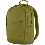 Fjallraven Raven 20 backpack in dark green with adjustable shoulder straps and multiple compartments for outdoor use.