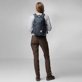 Fjallraven Skule 20 backpack in navy blue with multiple compartments and adjustable straps, suitable for school or outdoor use.