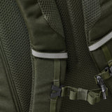 Fjallraven Skule 20 backpack with adjustable straps and multiple compartments, shown in a dark color.