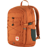 Fjallraven Skule 20 backpack in green with multiple compartments and padded shoulder straps, designed for outdoor and daily use.