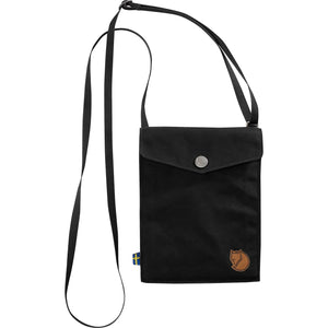 Black Fjallraven Pocket Bag crossbody bag with adjustable strap and compact design, ideal for everyday use.