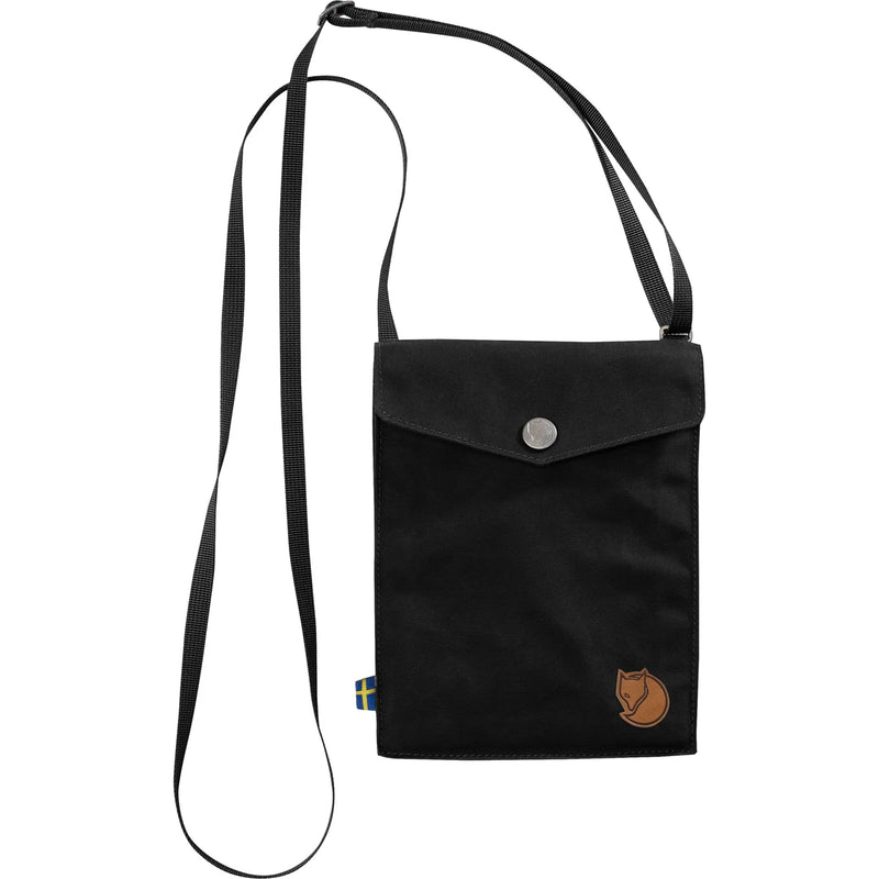 Black Fjallraven Pocket Bag crossbody bag with adjustable strap and compact design, ideal for everyday use.