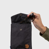 Black Fjallraven Pocket Bag crossbody bag with adjustable strap and front pocket, made of durable material.