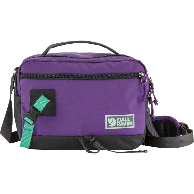 Fjallraven Vardag Shoulder Bag in violet and coal black, stylish crossbody bag with adjustable strap and durable fabric.