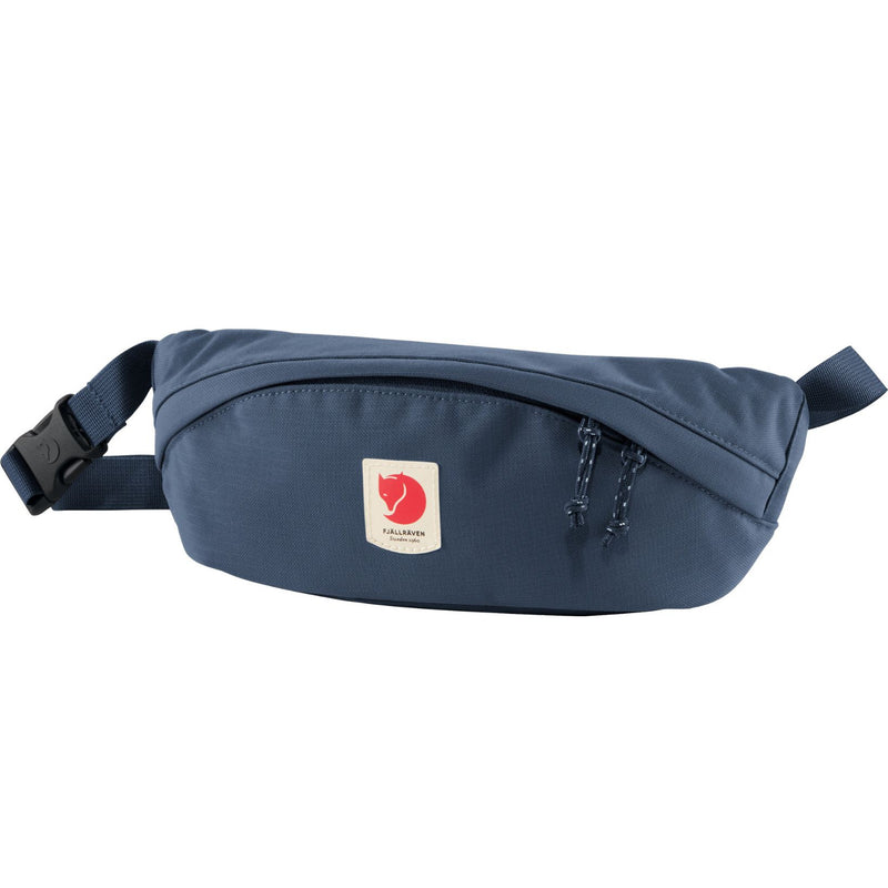 Fjallraven Ulvo Hip Pack Medium in mountain blue, a compact waist pack with adjustable strap and multiple compartments.