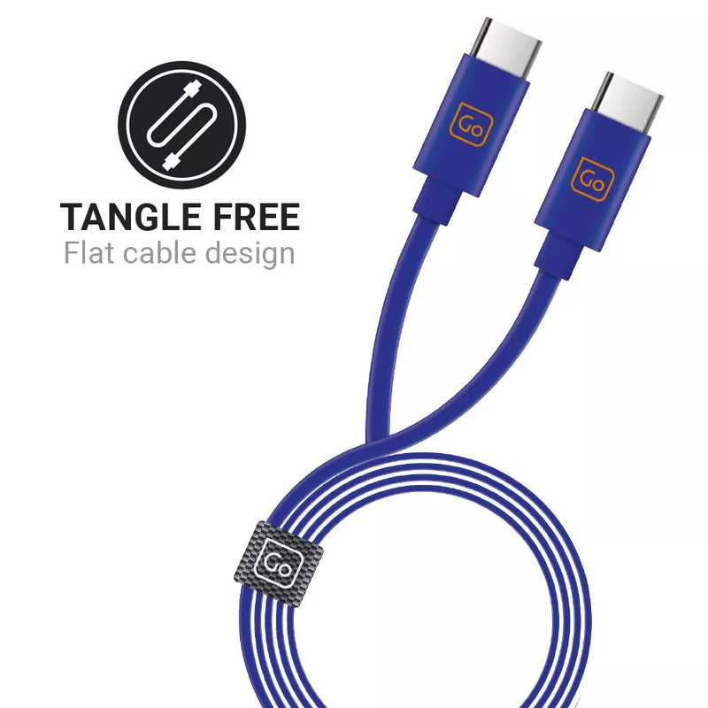 Go Travel dual USB-C connector cable showing two USB-C ports for charging and data transfer.