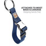 Go Travel everyday carry clip attached to a backpack, showcasing a compact metal clip for organizing small items.
