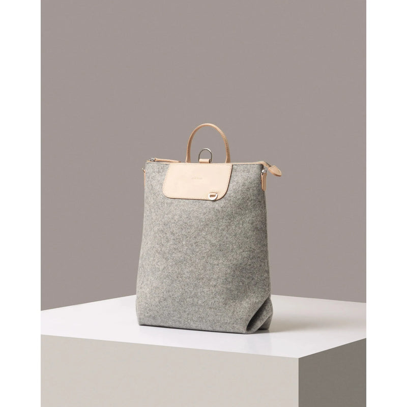 Graf Lantz Bedford Merino Wool Backpack in granite color, featuring a stylish and functional design with leather accents.