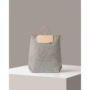 Graf Lantz Bedford Merino Wool Backpack in granite color, featuring a stylish and durable design with leather accents.