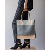 Graf Lantz Jaunt Merino Wool Tote bag in granite and natural colors, showing the textured fabric and spacious design.
