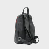 Hammitt Hunter Med Backpack in black leather with adjustable straps and multiple compartments on a plain background.