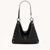 Black Hammitt Kyle Lrg handbag with brushed gold hardware, featuring a sleek design and structured shape.