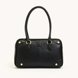 Hammitt Meredith Med handbag in black brushed gold leather with gold hardware and sleek design.