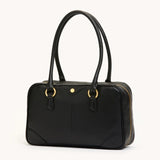 Hammitt Meredith Med handbag in black leather with brushed gold hardware, featuring sleek design and structured shape.
