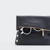 Black Hammitt VIP Med leather handbag with silver hardware, featuring sleek design and structured shape.