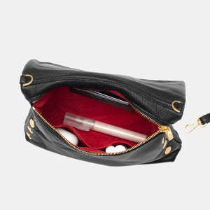 Hammitt VIP Med black leather handbag with silver hardware, featuring structured design and top handles.