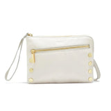Hammitt Nash Small handbag in black brushed gold with red zipper, featuring sleek design and high-quality leather.