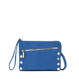 Small Hammitt Nash handbag in black leather with brushed gold hardware and red zipper, stylish and compact accessory.