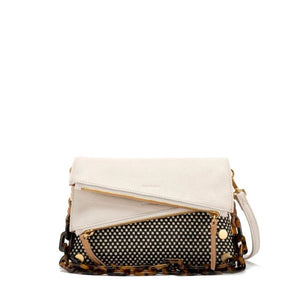 Hammitt Dillon Sml handbag in chocolate diamond suede with antique gold hardware, featuring a stylish and compact design.