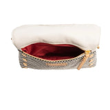 Hammitt Dillon Small handbag in chocolate diamond suede with antique gold hardware, featuring a sleek, compact design.