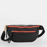 Hammitt Charles Crossbody Large bag with sleek leather design and adjustable strap, shown in a close-up view.