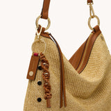 Gold Hammitt knotted key ring with leather loop and metal key clips, stylish accessory for keys or bags.