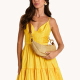 Hammitt Erica Small handbag in cocoa raffia with gold hardware, featuring a compact design and stylish details.