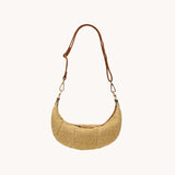 Hammitt Erica Small handbag in cocoa raffia with gold accents, featuring a compact design and stylish details.