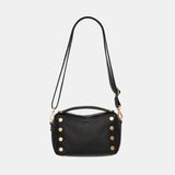 Black Hammitt Evan Crossbody Sml bag with brushed gold hardware and red zipper, stylish compact crossbody bag.