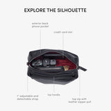 Hammitt Evan Crossbody Small bag with adjustable strap, sleek black leather design, and silver hardware for everyday style.