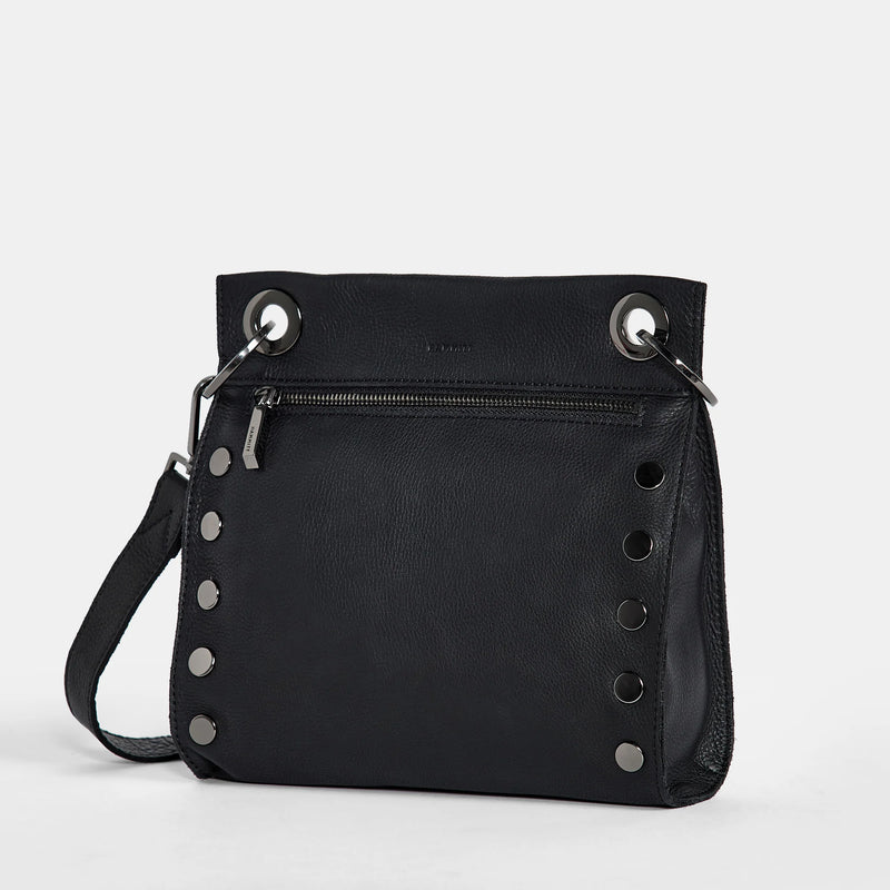 Black Hammitt Tony Med crossbody bag with silver hardware and adjustable strap, showcasing sleek, stylish design.