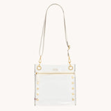 Hammitt Tony Med black crossbody bag with gunmetal hardware, stylish leather shoulder strap and compact design.