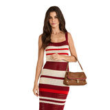 Hammitt Beverly Medium handbag in mahogany pebble leather with brushed gold hardware and red zipper details.