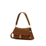 Hammitt Beverly Medium handbag in mahogany pebble leather with brushed gold and red zip details.
