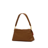 Hammitt Beverly Medium handbag in mahogany pebble leather with brushed gold and red zip detailing.
