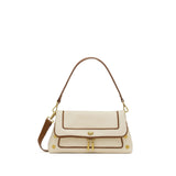 Hammitt Beverly Medium handbag in mahogany pebble leather with brushed gold and red zip details.