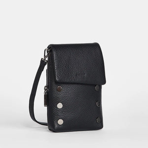 Black Hammitt VIP Mobile purse with brushed gold accents and a red zipper, featuring a sleek, compact design for everyday carry.